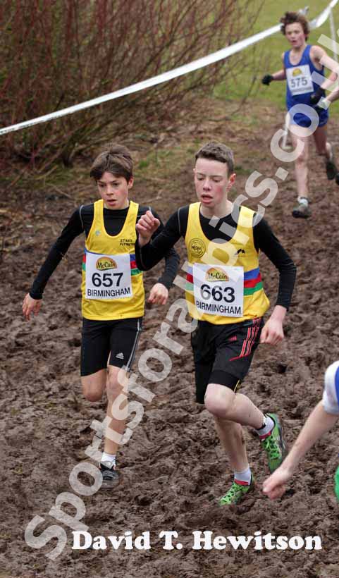657 J. Cowperthwaite and Max Pearson (North East) during the under-13s McCain World Cross Country Trials and Inter Counties.